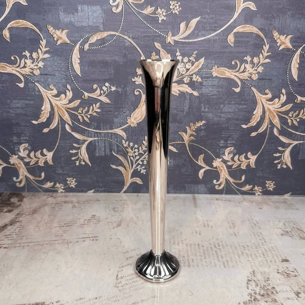 Vintage Silver Tone Bud Vase Weighted Fluted Base Trumpet Shape Estate